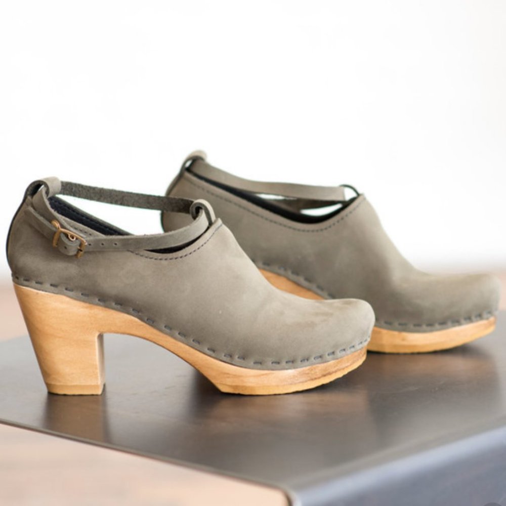No. 6 Classic Strap on High Heel Clog Halo in Storm